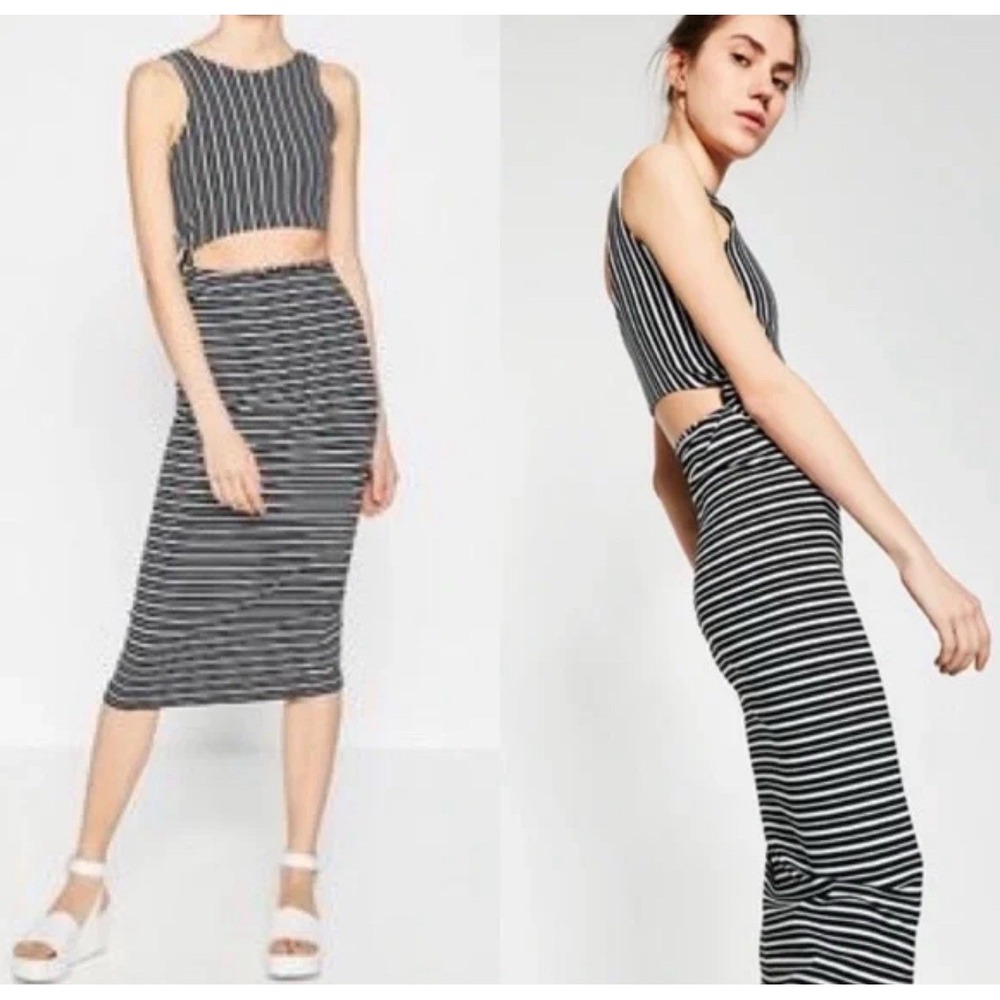 Zara Women's Back/White Striped Cut Out Pencil Dress M